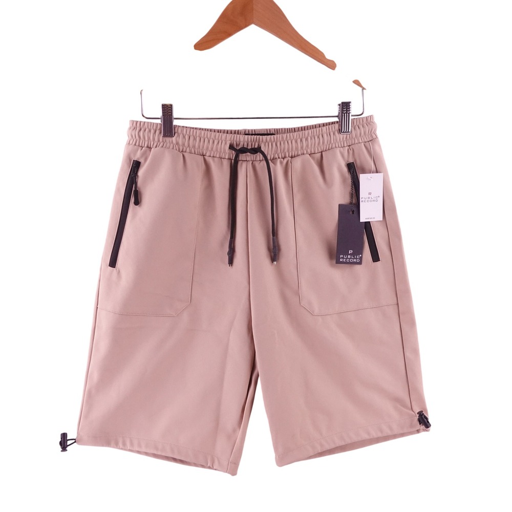 Public Record Mens Medium Utility Shorts Tan Beige Elastic Waist Drawstring NWT